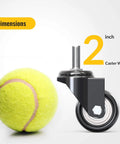 2 Inch Caster Wheels Set of 4 No Brake Swivel Casters with 3/8 Inch 16 x 1 Threaded Stem, size comparison with tennis ball