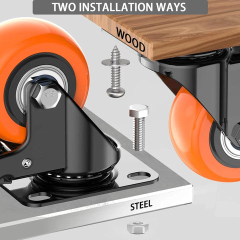 2 inch heavy duty caster wheels set of 4 with locking brakes silent swivel casters polyurethane wheels steel housing hardware