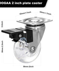 Two Inch Caster Wheels Set Of Four With Brakes Heavy Duty Clear Swivel Plate Castors With Noise Free Operation