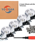Two Inch Caster Wheels Set Of Four With Brakes Heavy Duty Clear Swivel Plate Castors With Noise Free Operation And Transparent Polyurethane Wheels 200 Pound Total Capacity Ideal For Carts Cabinets Tool Chests And Workbenches In Homes Or Workshops with screws and screwdriver