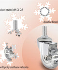 2 Inch Stem Caster Wheels With M8x25mm Threaded Stem For 360 Degree Rotating Crystal Clear Wheels Soft Polyurethane Furniture Wheels