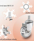 2 Inch Stem Caster Wheels With M8x15mm Threaded Stem 360 Degree Swivel Crystal Clear Soft Polyurethane Wheels for Carts shown with components