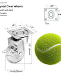 4 Pack Swivel Caster Wheels for Furniture 2 Inch Heavy Duty Crystal Clear Polyurethane with 360 Degree Plate dimensions