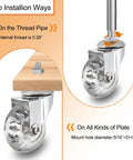 2 Inch Stem Caster Wheels With M8x15mm Threaded Stem 360 Degree Swivel Crystal Clear Soft Polyurethane Wheels For Carts Furniture And DIY Projects Protecting Hardwood Floors With Recycled Acrylic Center installation options