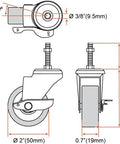 Diagram of 2 Inch Grey Caster Wheel Threaded Stem Mount 3/8 To 1.2 Inch, Dual Locking Brake Locks Both Wheel And Swivel, 360 Degree Swivel
