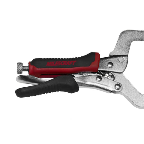 Close-up of 2 Inch Face Clamp Heavy Duty Locking C Clamp With Adjustable Swivel Pads And Thumb Screw For Quick Jaw Adjustments