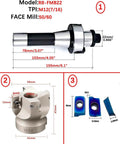 Diagram of 2 Inch Face Mill Arbor with BAP400R 50 22 4T holder and 50mm face milling shell cutter, includes carbide inserts.