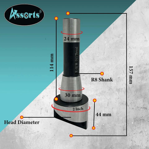 2 Inch Fly Cutter For Milling And Lathe Machines With Replaceable Carbide Insert Bit And Indexable Tool Holder Precision Tool Steel Body Detachable R8 Shank For Ultra Smooth Fine Surface Facing, dimensions shown