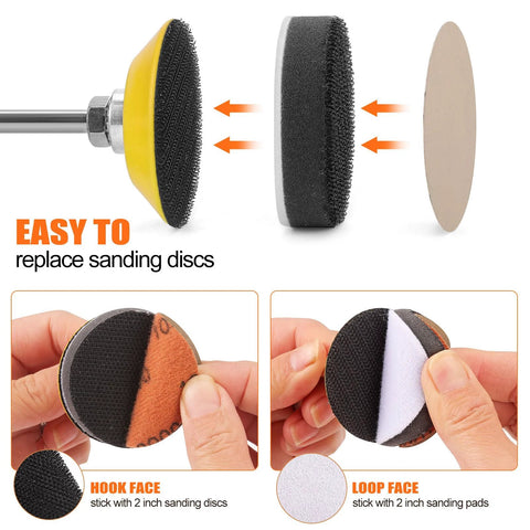 Diagram showing how to attach 2 Inch Foam Interface Pads 10 Pack With Hook And Loop Buffing Pads For Detailing