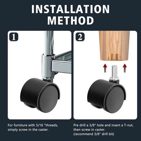 Installation guide for 2 Inch Furniture Casters Set Of 4 With 5/16 Inch Threaded Stems Nylon Wheels Black Swivel Casters