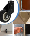 4 Pack 2 Inch Gate Wheels for Wooden Gates with Side Mount Casters Anti Sag Door Bottom Support showing installed wheel and use cases