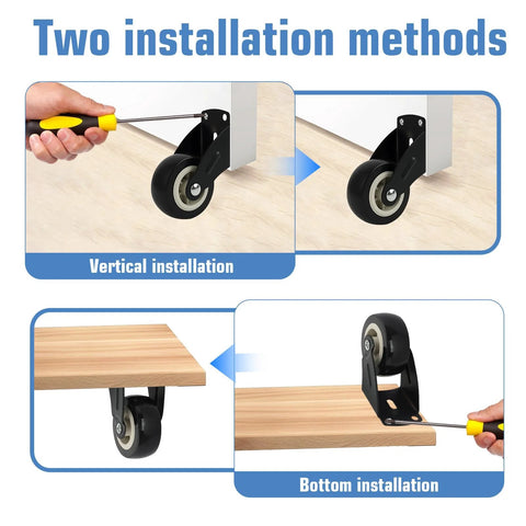 Two installation methods for 4 Pack 2 Inch Gate Wheels For Wooden Gates With Side Mount Casters Anti Sag Door Bottom Support