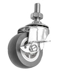 2 Inch Grey Caster Wheel Threaded Stem Mount 3/8 To 1.2 Inch, Dual Locking Brake Locks Both Wheel And Swivel, 360 Degree Swivel
