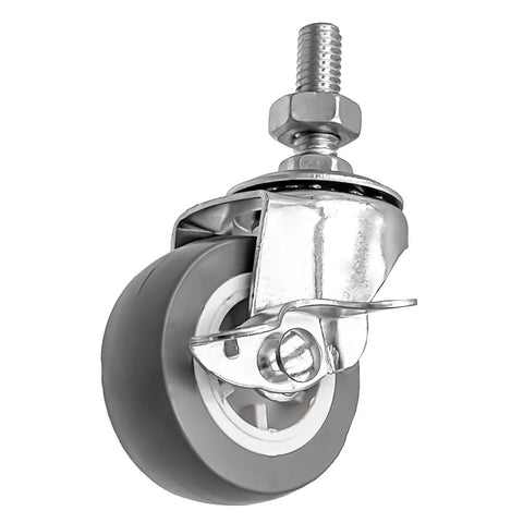 2 Inch Grey Caster Wheel Threaded Stem Mount 3/8 To 1.2 Inch, Dual Locking Brake Locks Both Wheel And Swivel, 360 Degree Swivel