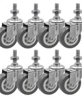 Eight Two Inch Grey Polyurethane Caster Wheels With 360 Degree Swivel Quiet No Noise And Non Marking 65 Lb Capacity Each