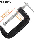 Heavy Duty 2 Inch Jaw Opening C Clamp Set Industrial Steel Clamps For Woodworking Welding And Building 4 Pack side view