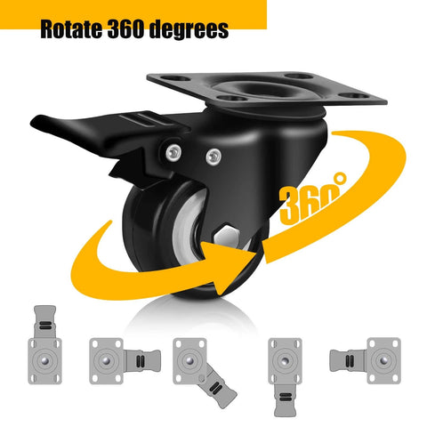 Rotating 2 inch heavy duty caster wheels set of 4 rated 600 lb total silent swivel casters with locking brakes for furniture