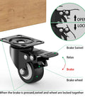 Diagram of 2 Inch Heavy Duty Swivel Caster Wheels Set of 4 with Brake, Dual Locking Swivel Plate Castors, Quiet Polyurethane PU Wheels.