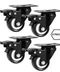 2" Caster Wheels Set of 4, Heavy Duty with Brake - Locking Polyurethane (PU) No Noise Swivel Plate Casters, Pack of 4