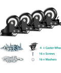 2 Inch Caster Wheels Heavy Duty Swivel Casters With Safety Brake Set Of 4, durable steel housing, includes screws and washers