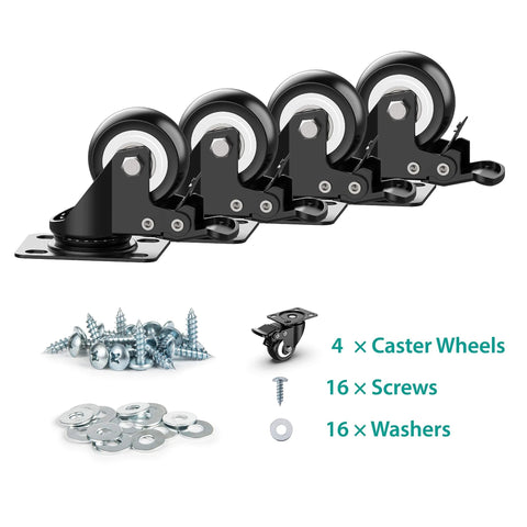 2 Inch Caster Wheels Heavy Duty Swivel Casters With Safety Brake Set Of 4, durable steel housing, includes screws and washers