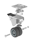 Exploded view of a 2 Inch Heavy Duty Swivel Casters Set Of 4 With 2 Locking Brakes, showing components and screws included.