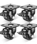 2-Inch Heavy Duty Casters Set of 4, Industrial Grade Castors Wheels 2200 LBS, Low Gravity Plate Swivel Caster with Brake, Nylon Wheels