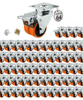 2 inch caster wheels set of 64, heavy duty double wheeled orange TPE casters with brake, swivel plate locking castor wheels for all kinds of furniture.