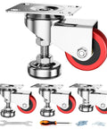 2 Inch Leveling Plate Caster Wheels With Adjustable Anti Vibration Leveling Feet Heavy Duty Swivel Casters For Workbenches Machines And Furniture Red Set Of 4 Featuring Double Ball Bearings And Non Marking Polyurethane Wheels For A Capacity Of 1100 Lbs. Includes tools and hardware.