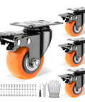 2 inch heavy duty caster wheels set of 4 with locking brakes silent swivel casters polyurethane wheels steel housing rated 800 lb total