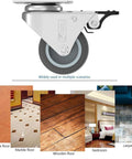 2 Inch Heavy Duty Swivel Casters Set Of 4 With 2 Locking Brakes shown on various floor types like laminate, marble, and carpet.