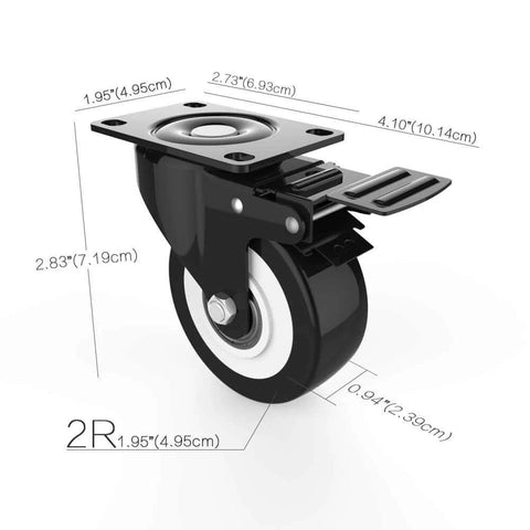 Diagram showing dimensions of 2 Inch Heavy Duty Swivel Caster Wheels Set of 4, Safety Dual Locking Casters with Polyurethane Foam Wheels