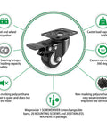2 Inch Heavy Duty Swivel Caster Wheels Set of 4 with Brake, Dual Locking Swivel Plate Castors, Quiet Polyurethane PU Wheels