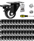 2 inch heavy duty swivel caster wheels with brake in a 48 pack, quiet polyurethane locking casters for workbenches.