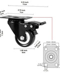 2 inch heavy duty swivel caster wheels with brake in a 48 pack, quiet polyurethane locking casters shown with dimensions.