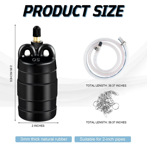 2 Inch Inflatable Pipe Plug For Sewer Tests And Water Pressure Testing Balloon Rubber Plug Includes 39.37 Inch Hose And Chain