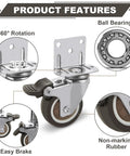 8 Piece Set 2 Inch L Shaped Caster Wheels With Brakes Side Mount Casters With Screws Locking Swivel No Noise TPR Rubber Wheel