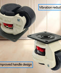 Four Pack 2 Inch Leveling Machine Casters With Nylon Wheels And Rubber Feet For Stable Installs And Smooth Mobility Load Capacity Up To 2200 Lbs Ideal For Heavy Machinery And Equipment Reduces Vibration And Improves Maneuverability On Uneven Floors
