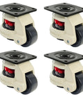 Four Pack 2 Inch Leveling Machine Casters With Nylon Wheels And Rubber Feet For Stable Installs And Smooth Mobility Load Capacity Up To 2200 Lbs Ideal For Heavy Machinery And Equipment Reduces Vibration And Improves Maneuverability On Uneven Floors