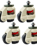 4 Pack 2 Inch Leveling Machine Stem Casters With Retractable Rubber Feet For Workbenches, Machines, And Equipment
