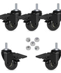 Two Inch Lockable Caster With Five Sixteenth Inch 18UNC Threaded Stem, Five Pack, Brake Equipped Swivel Casters For Office Chairs And Home Furniture