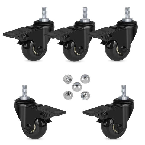 Two Inch Lockable Caster With Five Sixteenth Inch 18UNC Threaded Stem, Five Pack, Brake Equipped Swivel Casters For Office Chairs And Home Furniture