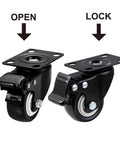 2 Inch Caster Wheels Heavy Duty Set of 4 Locking Swivel Casters with Top Plate, non-marking black TPR wheels, showing open and lock positions