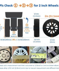 8 Pcs Luggage Wheels Replacement Kit with 2 Inch TPU Rubber Double Row Spinner Wheels dimensions and measurement guide.