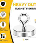 2 Inch Neodymium Fishing Magnet With 350 Lb Pull Heavy Duty Salvage Tool For Metal Pickup diagram with size and features