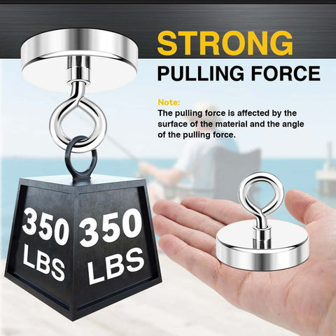 2 Inch Neodymium Fishing Magnet With 350 Lb Pull Heavy Duty Salvage Tool For Metal Pickup showing strong pulling force