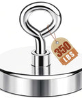 2 Inch Neodymium Fishing Magnet With 350 Lb Pull Heavy Duty Salvage Tool For Metal Pickup, chrome finish, 350 lbs tag
