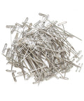 Pile of 2 Inch T Pins Set Of 100 Nickel Plated Steel Pins for knitting, wigs, sewing, crafting, and office boards, 14 mm head.