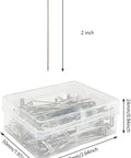 2 Inch T Pins Set Of 100 Nickel Plated Steel Pins With Plastic Storage Box for knitting, wigs, sewing, and crafting.