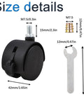 4 Pcs 2 Inch Nylon Caster Wheels With Brakes Black Swivel Castors With M7.5 Threaded Stem Nut And Spanner Size Details
